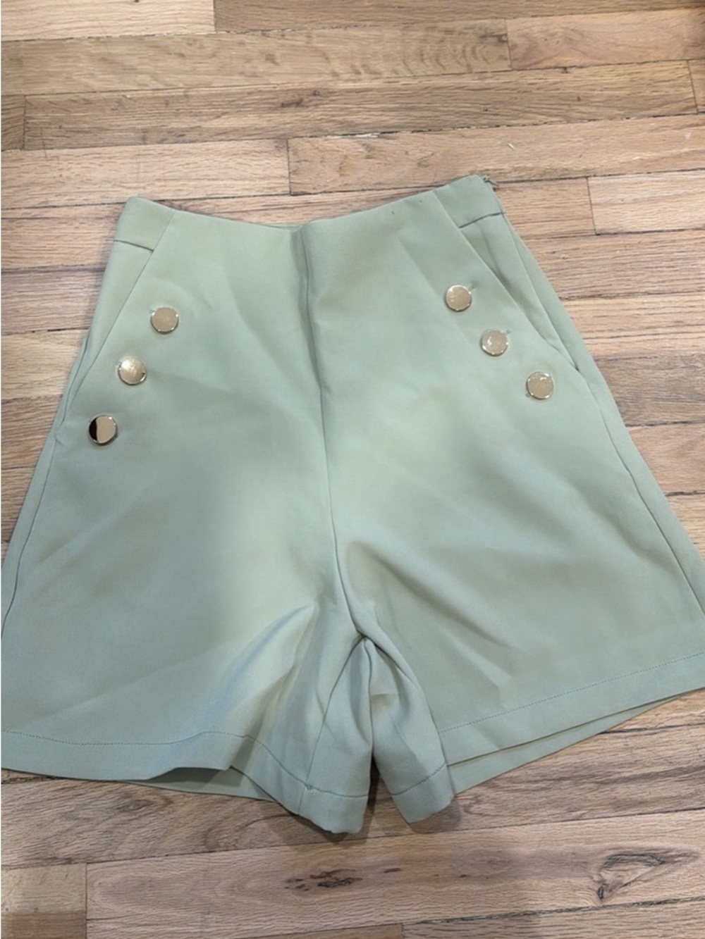 bohme Sage Green High-Waist Button Front Shorts